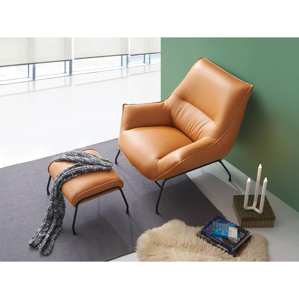 Furniture Jabel Upholstered Leather Accent Chair and Ottoman in Tan - Luxurious Comfort and Retro Industrial Flair