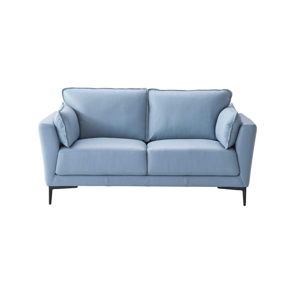 Mesut Leather Upholstered Loveseat in Light Blue and Black