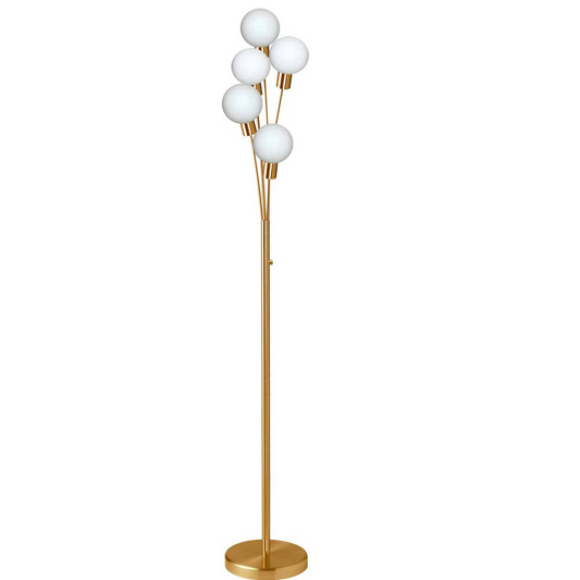 5LT Incandescent Floor Lamp, Aged Brass, White Glass | Elegant Lighting for Modern Décor