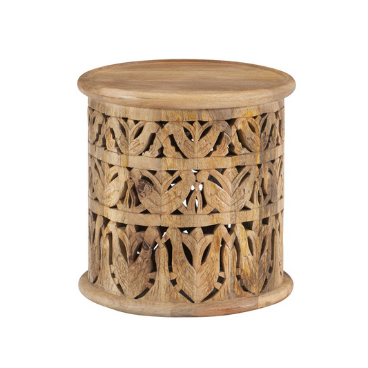 Indie Side Table Natural - Hand Carved Wood Accent Table