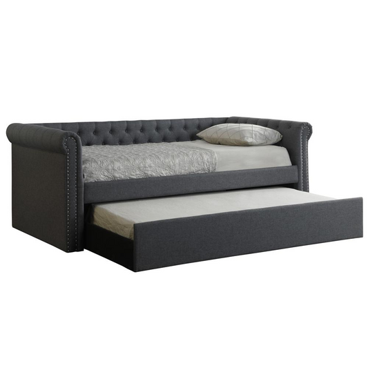 Best Master Furniture Tufted Transitional Fabric Daybed with Trundle in Gray