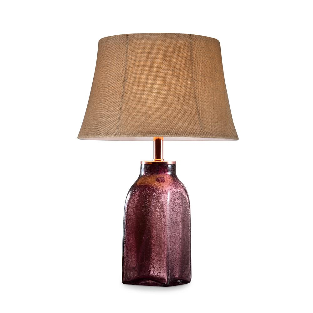 Mason Glass Table Lamp - Elegant Hand Blown Glass Base with Burlap Shade