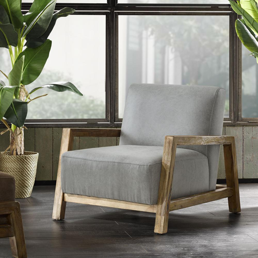 INK+IVY Easton Low Profile Accent Chair - Contemporary Upholstered Chair with Solid Wood Arms and Frame