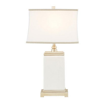 Hampton Hill Colette Table Lamp - Elegant Ivory Ceramic Stand with Antique Silver Metal Base