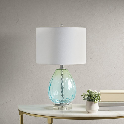 Borel Table Lamp - Glass Base, Blue and Green Hue, Tilted Drum Shade, Warm Glow, 2-Year Warranty