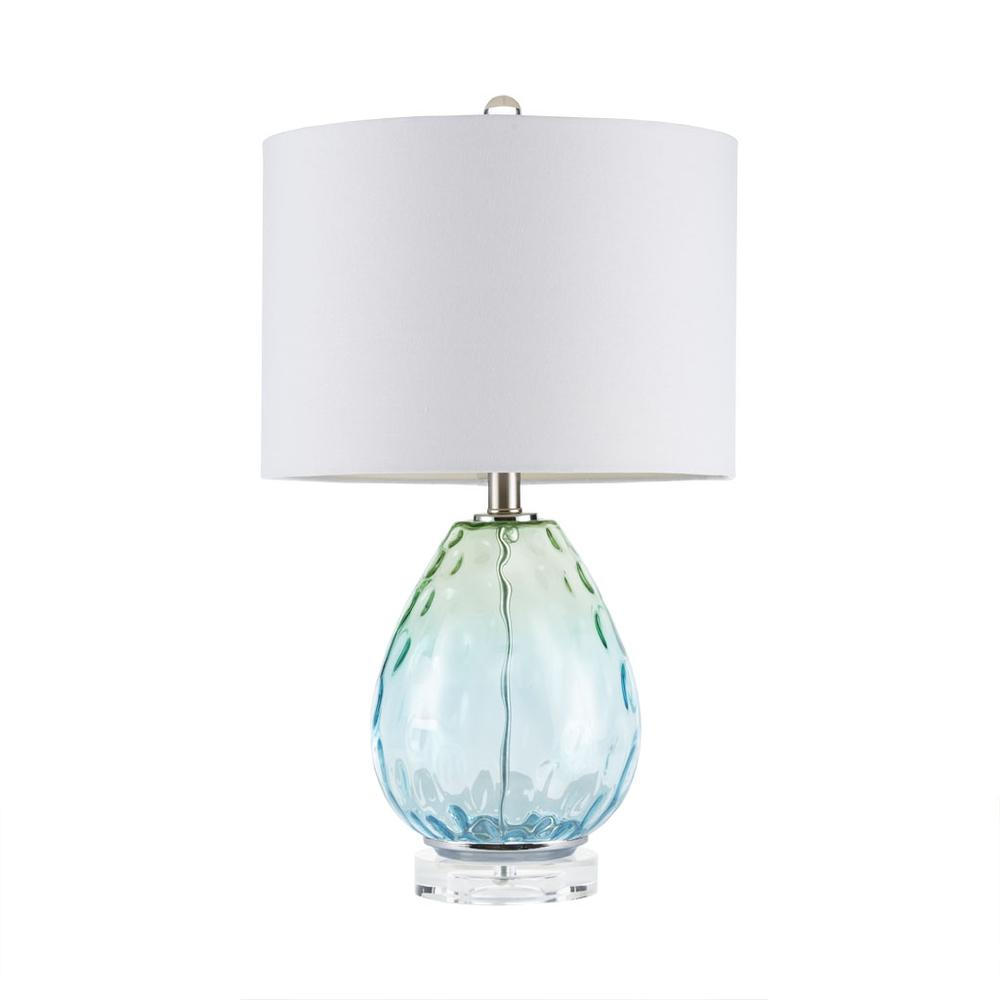 Borel Table Lamp - Glass Base, Blue and Green Hue, Tilted Drum Shade, Warm Glow, 2-Year Warranty