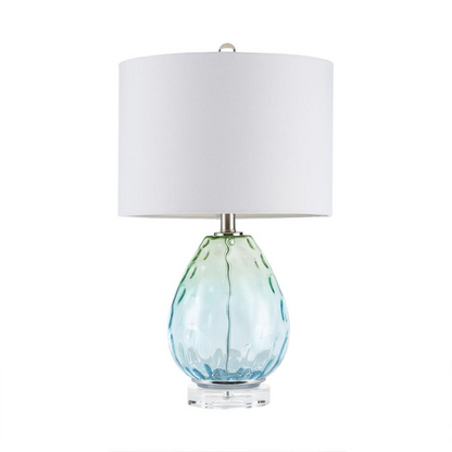 Borel Table Lamp - Glass Base, Blue and Green Hue, Tilted Drum Shade, Warm Glow, 2-Year Warranty