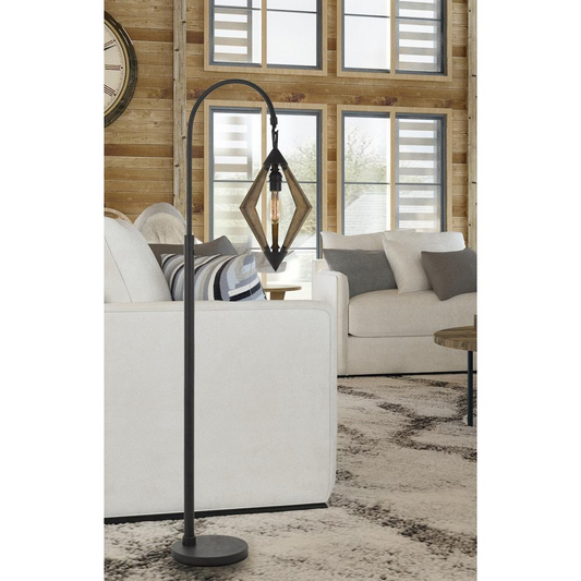 Valence 60W Metal/Pine Wood Down Bridge Floor Lamp (Edison Bulb included)