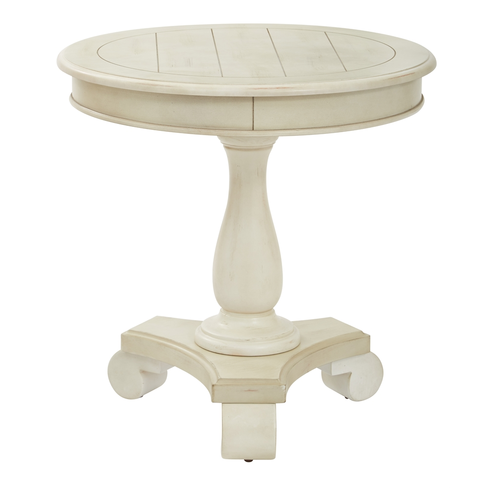 Avalon Round Accent Table - Antique Beige Finish | Hand Painted | Traditional Accents