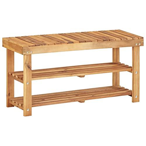 Durable shoe rack made of solid acacia wood diagonal view