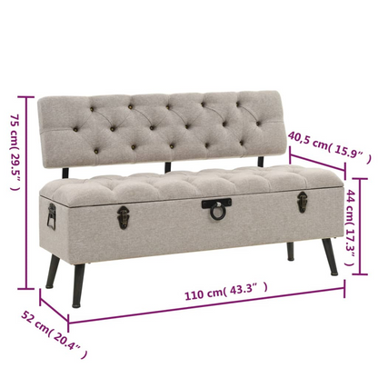 Hallway bench with storage and backrest in off white color size view