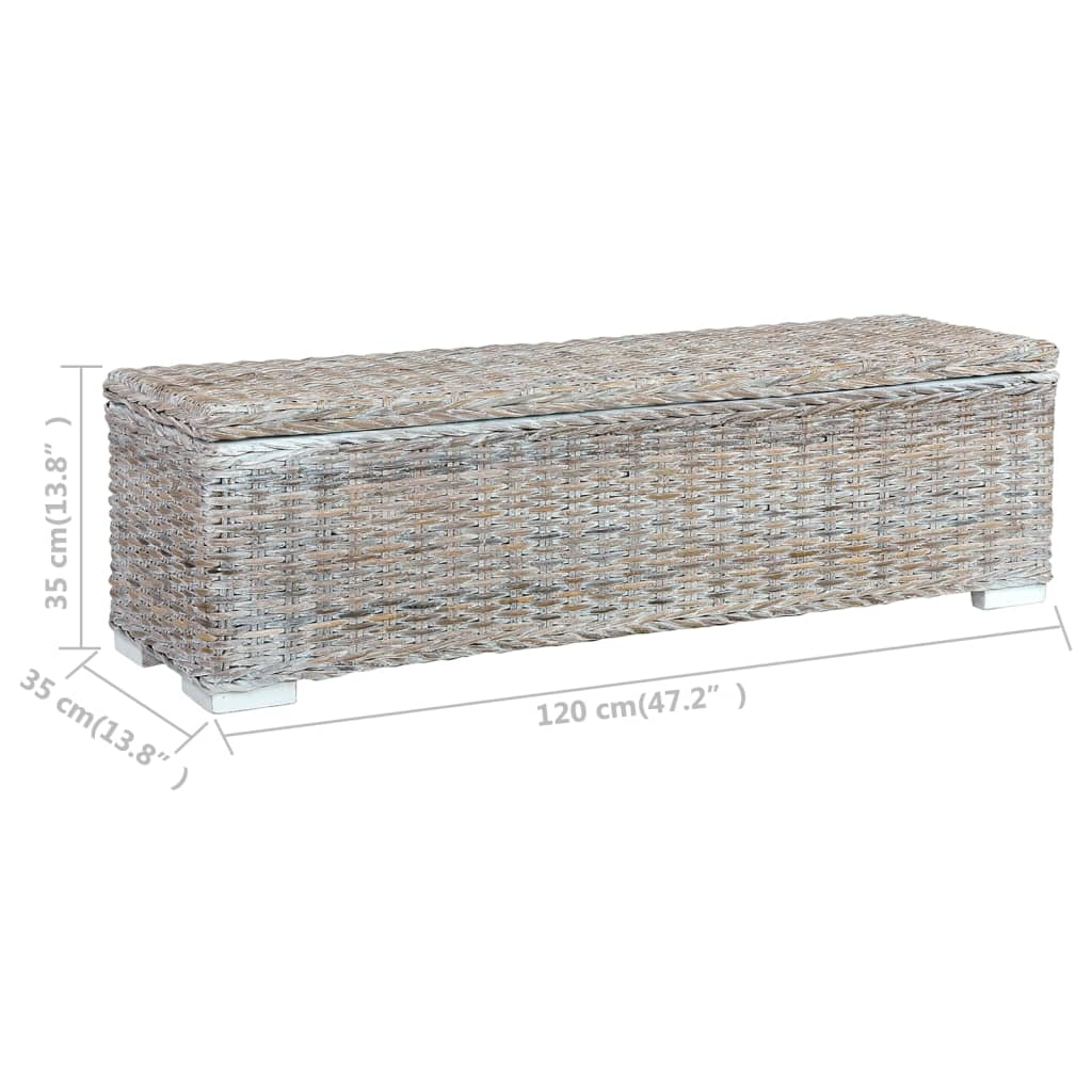 Sizing view of a storage box made of solid wood and covered in rattan wicker