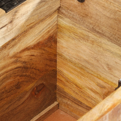 Open view of an entryway and hallway bench with storage made of solid wood