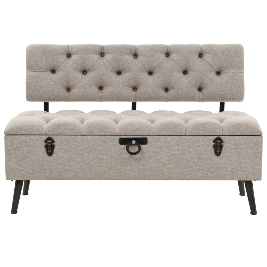 Tufted upholstered hallway bench with storage and backrest in off white color front view