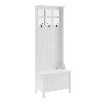 View of white entryway hall storage with coat rack