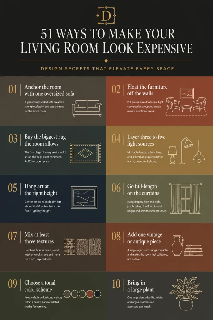 51 Luxury Living Room Ideas To Steal printable infographic 1-10