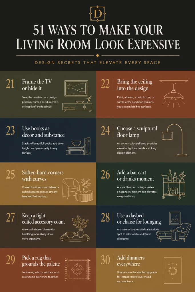 51 Luxury Living Room Ideas To Steal printable infographic 21-30
