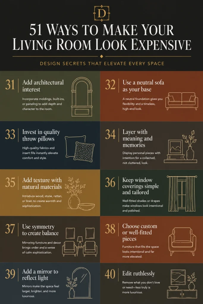51 Luxury Living Room Ideas To Steal printable infographic 31-40