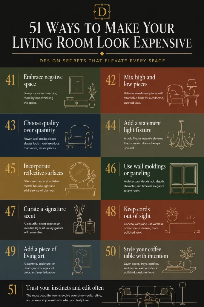 51 Luxury Living Room Ideas To Steal printable infographic 41-51