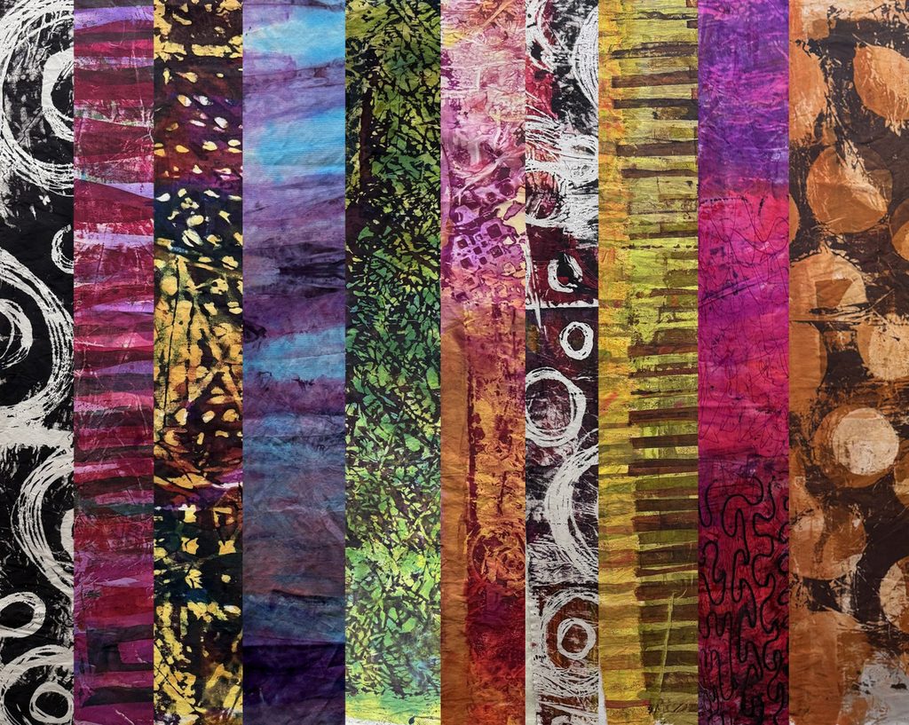 A sampling of hand-dyed fabric by fiber artist, Barbara Behrmann